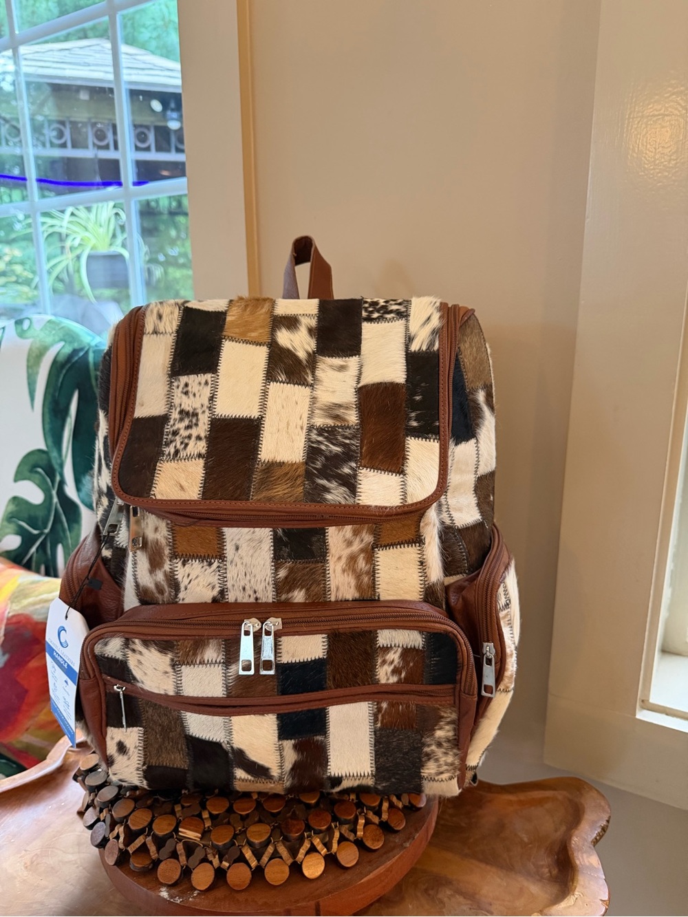 Western Genuine Cowhide Hair on Grain Leather Patchwork Backpack Travel Rucksack